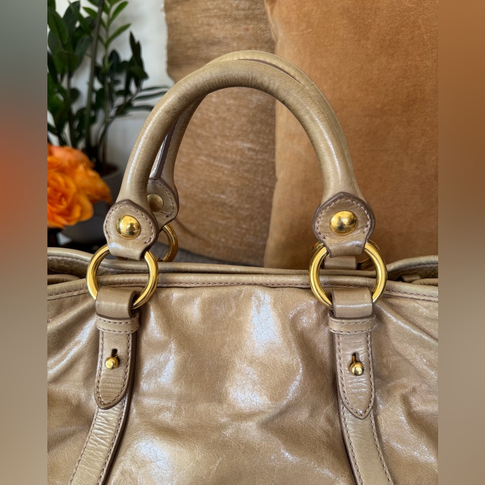 Miu Miu Vitello Lux Tan Leather Satchel with Gold Hardware - Picture 9 of 17